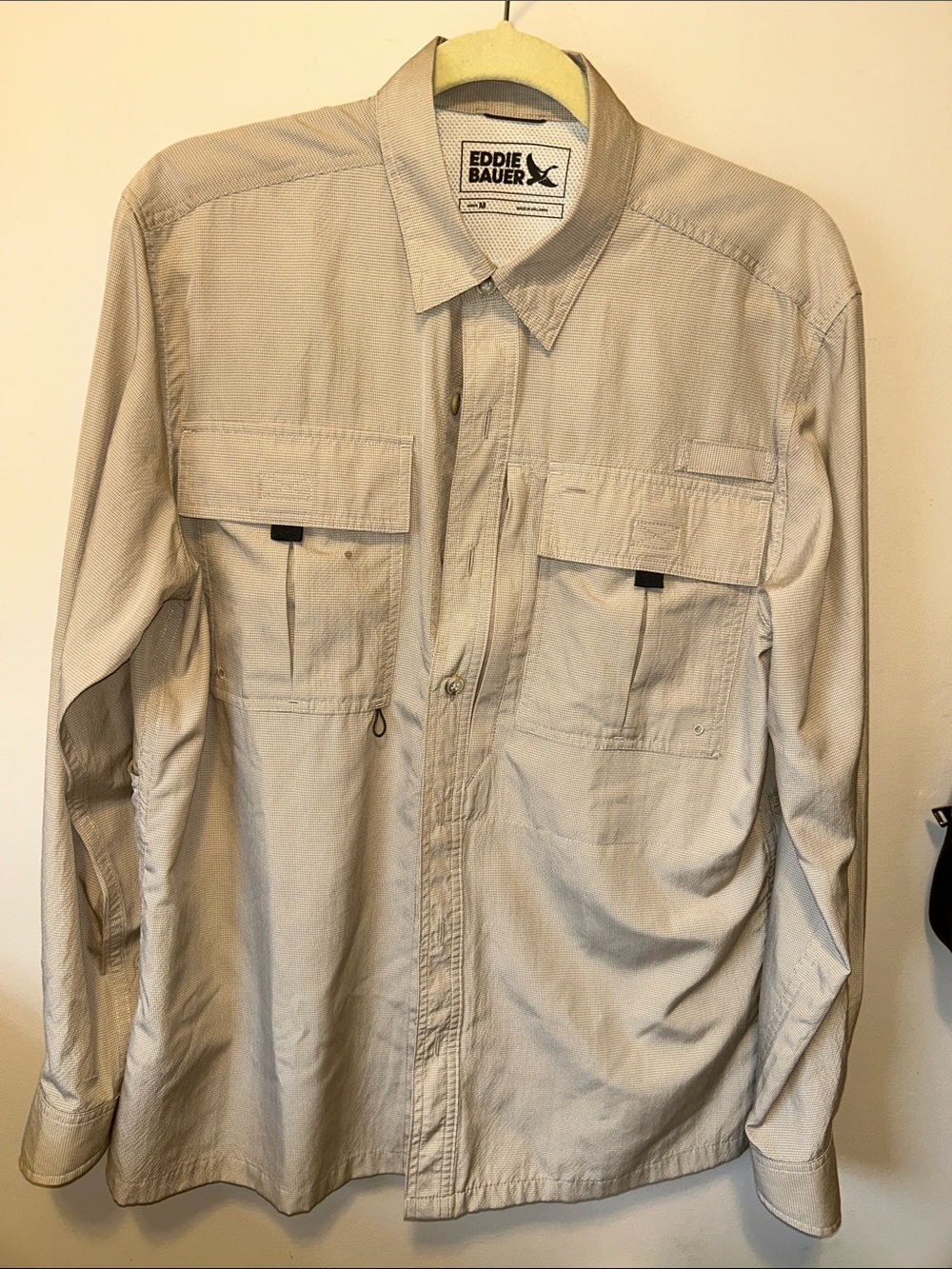 Eddie Bauer Light Khaki Button-Front Utility Shirt
